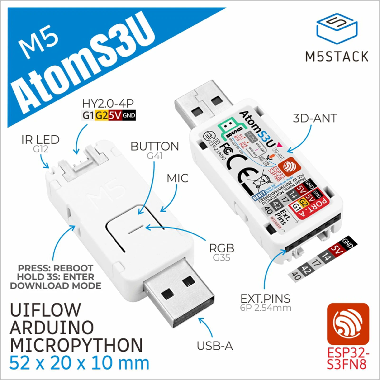 M5Stack AtomS3U ESP32-S3 – pły – M5Stack recenzja i cena